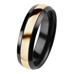 BLACK DUETTO /YELLOWGOLD RING, 6mm.